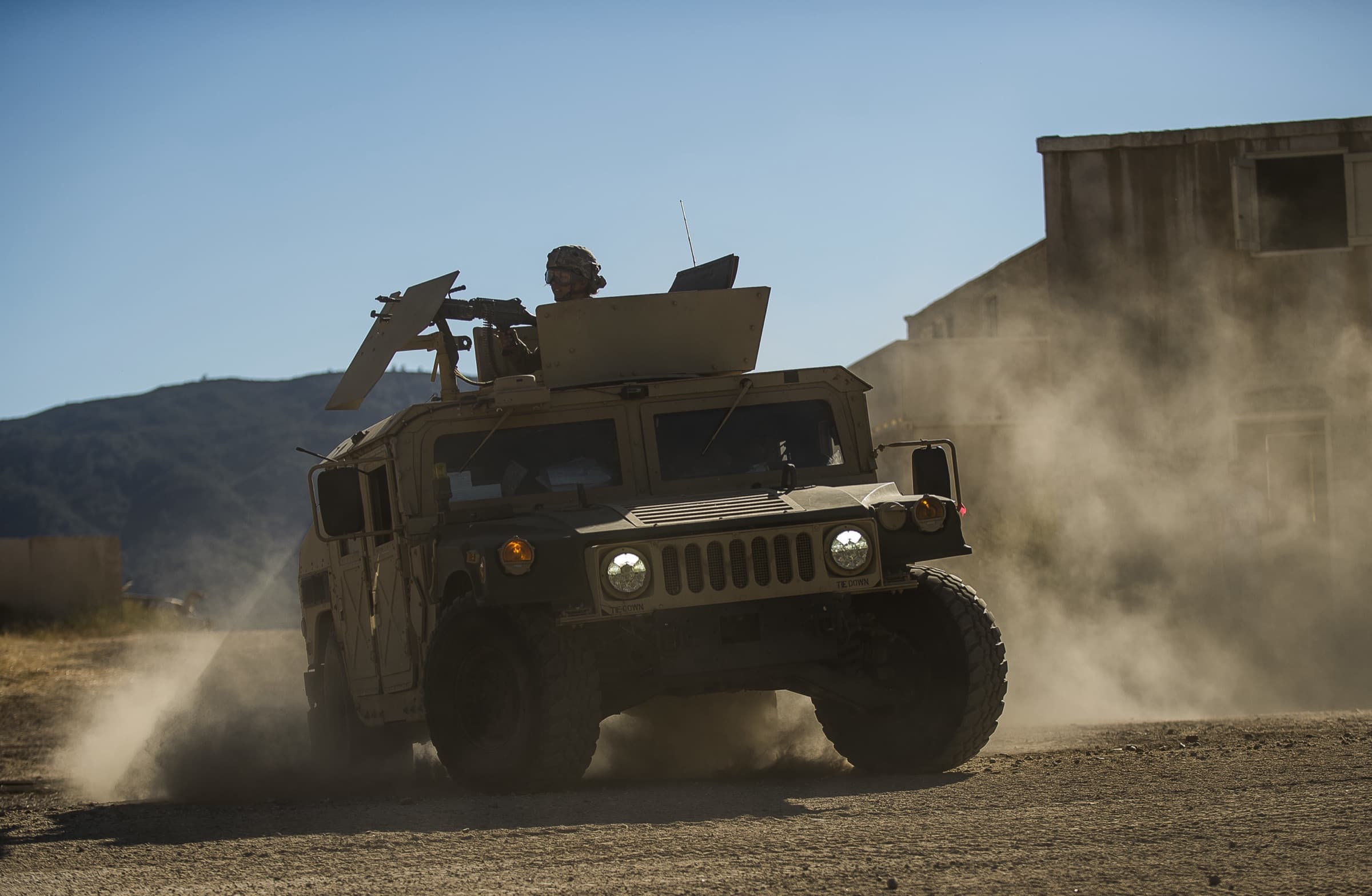 Military vehicle in the field
